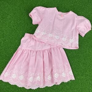Vintage 90s Mix n' Match Kids Pink Embroidered Puff Sleeve Top Skirt Set Sz 6X